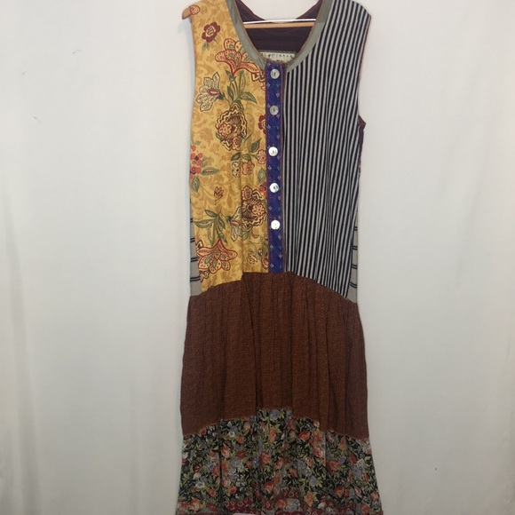 NOTHING MATCHES Patchwork Floral Stripe Maxi Jumper Dress XL - Picture 8 of 17